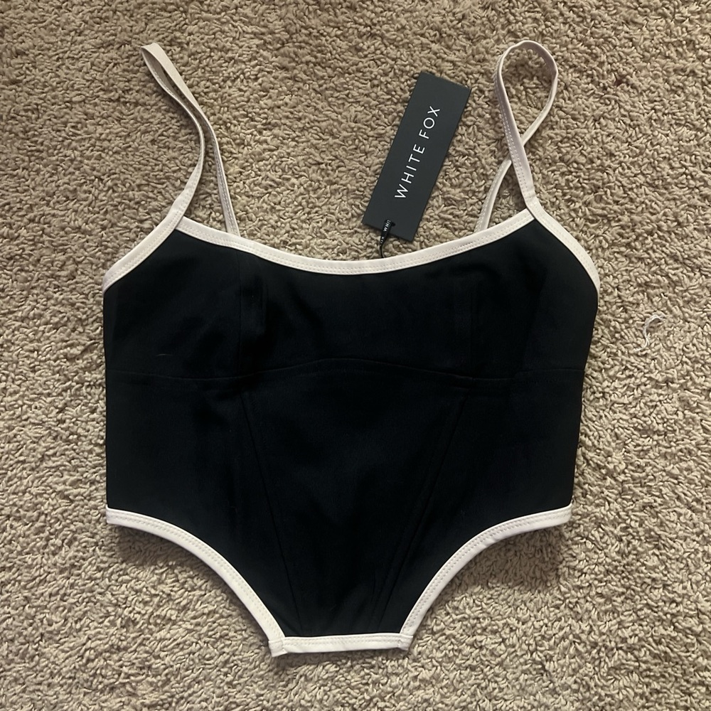 white fox black and white corset top